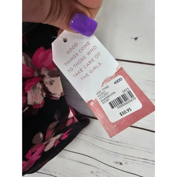 Cacique‎ Black Floral Lightly Lined No Wire Size 40DD Bra - Picture 6 of 12